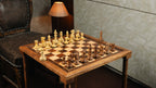 3.9” LAUGHING KNIGHT STAUNTON CHESS PIECES & 21” GOLDEN ROSEWOOD PRINTED CHESSBOARD PORTABLE TABLE 55mm Square size