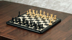 3.9” ROYAL KNIGHT STAUNTON EBONISED WEIGHTED CHESS PIECES WITH 21” EBONY WOOD BOARD & STORAGE BOX