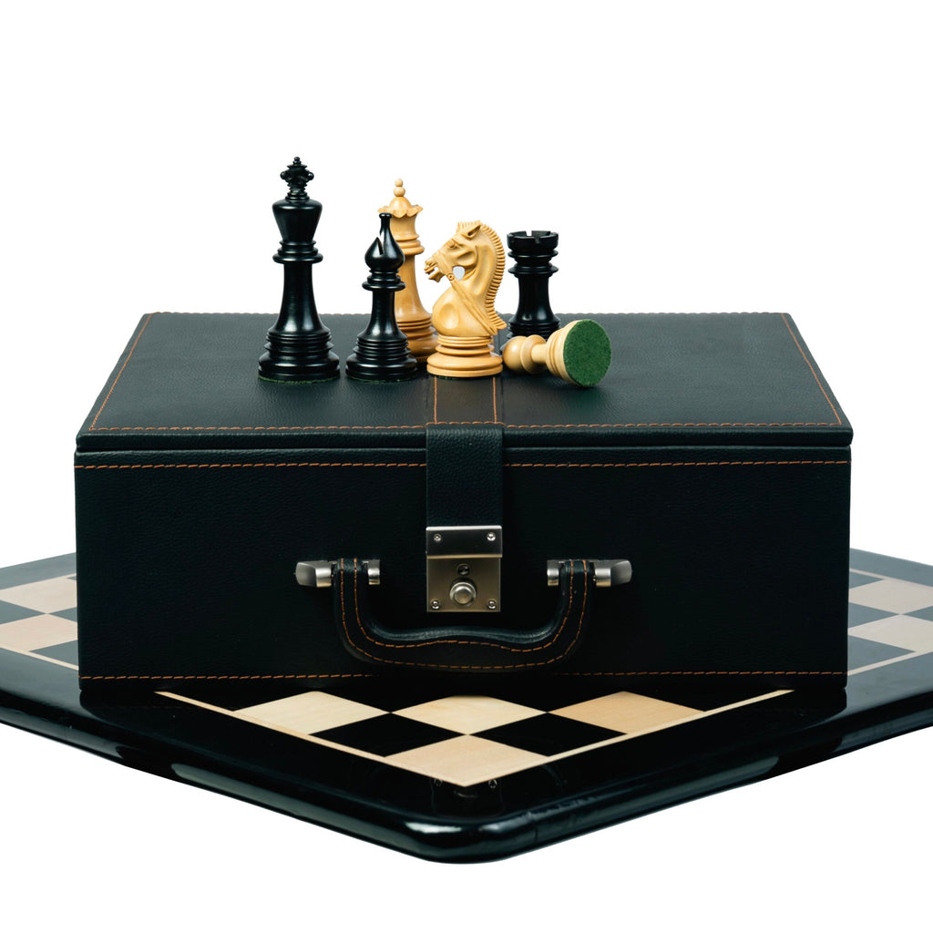 4.5”STAUNTON BRIDLE KNIGHT LUXURY CHESS PIECES, 21” EBONY CHESSBOARD