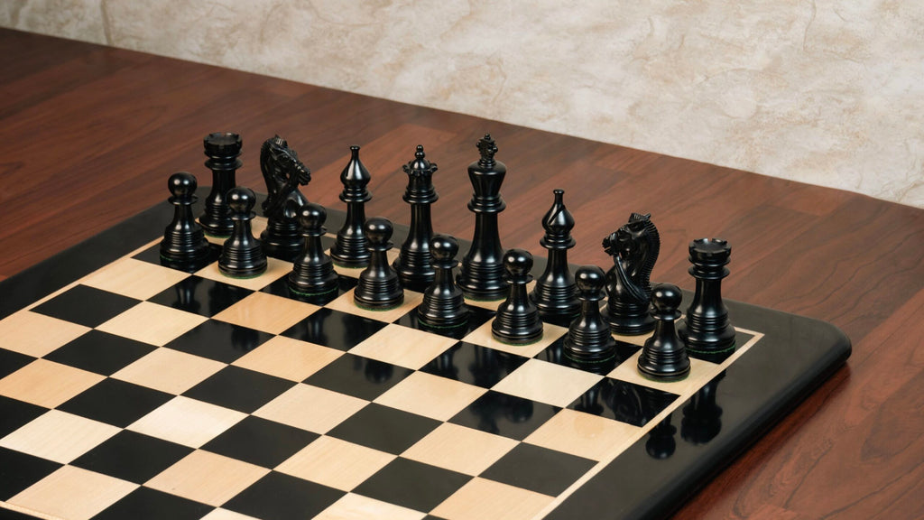 4.5”STAUNTON BRIDLE KNIGHT LUXURY TRIPLE WEIGHTED CHESS PIECES, 21” EBONY CHESSBOARD & LEATHER BOX