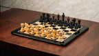 4.5”STAUNTON BRIDLE KNIGHT LUXURY TRIPLE WEIGHTED CHESS PIECES, 21” EBONY CHESSBOARD & LEATHER BOX