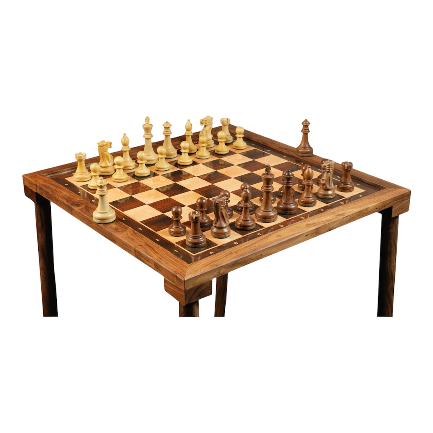 3.9” LAUGHING KNIGHT STAUNTON CHESS PIECES & 21” GOLDEN ROSEWOOD PRINTED CHESSBOARD PORTABLE TABLE 55mm Square size