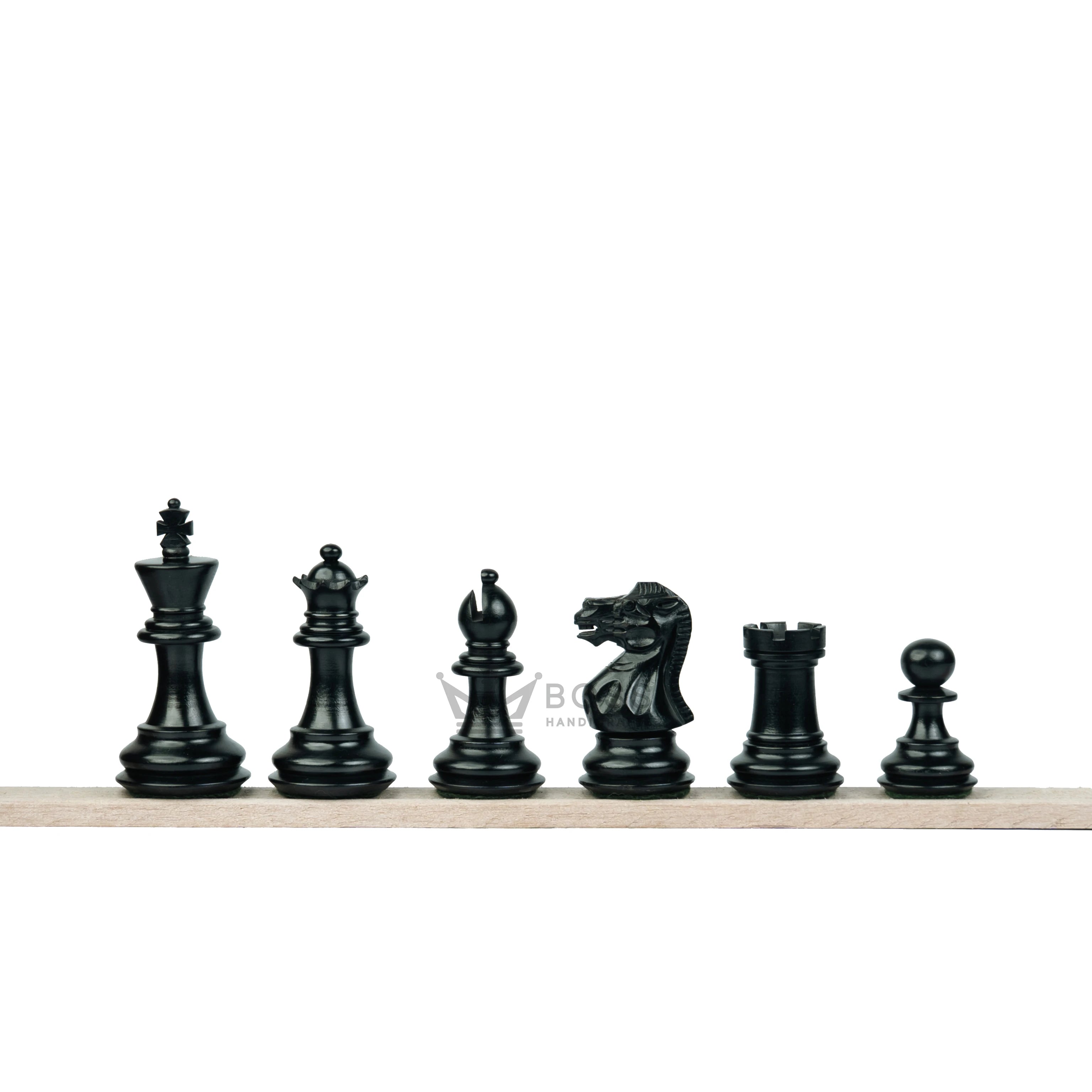 3” PRO ROYAL KNIGHT STAUNTON EBONISED WEIGHTED CHESS PIECES, 17” EBONY STYLE CHESSBOARD & STORAGE BOX