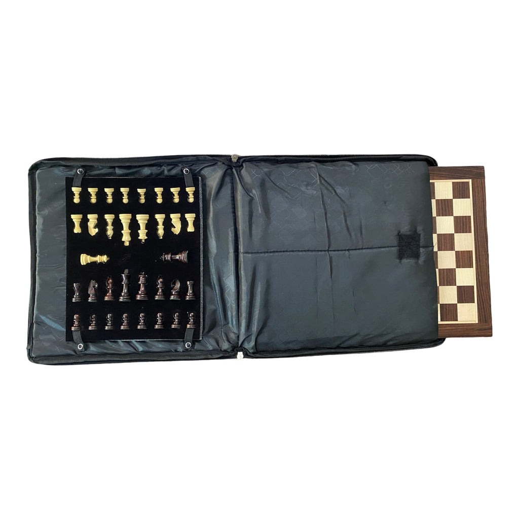 12” LUXURY ROSEWOOD CHESSBOARD WITH 2.25” STAUNTON ROSEWOOD MAGNETIC CHESS PIECES WITH BAG