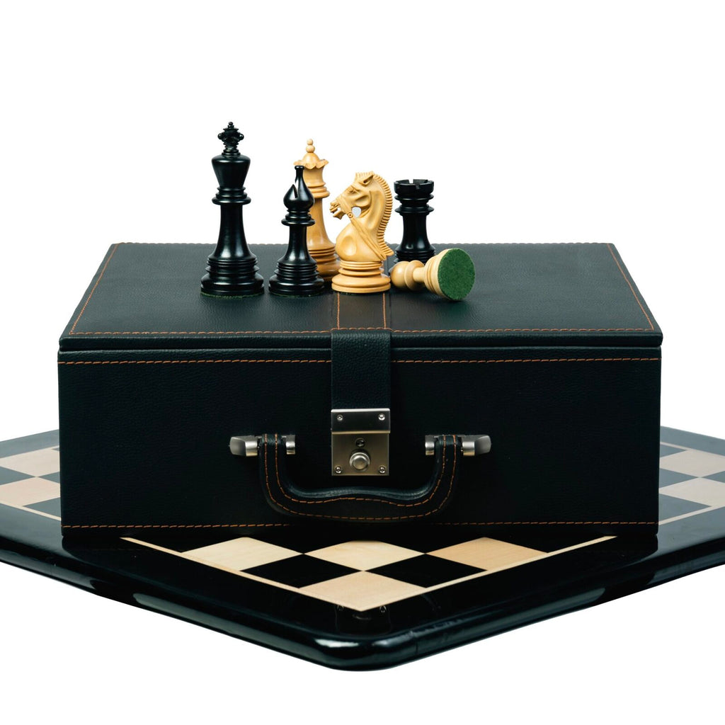 4.5”STAUNTON BRIDLE KNIGHT LUXURY CHESS PIECES, 21” EBONY CHESSBOARD