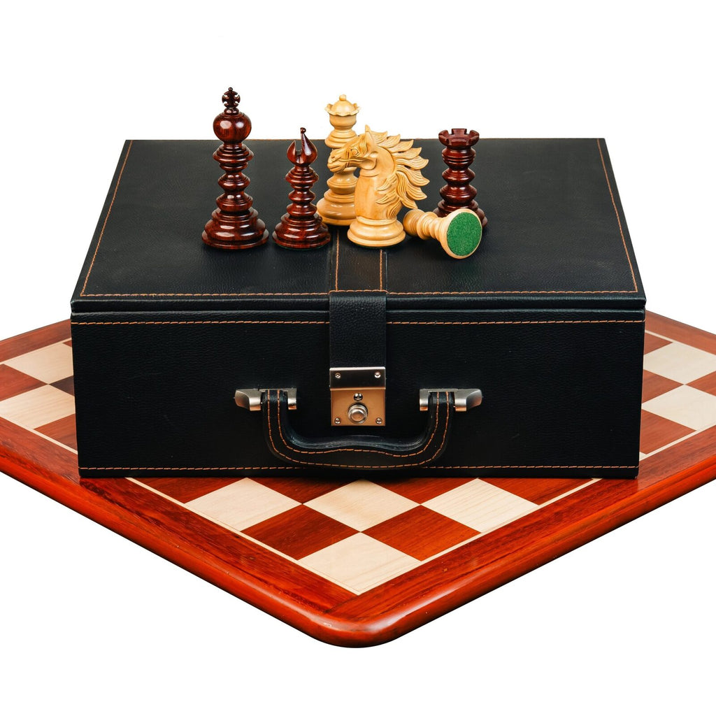 4.4” ARTHUR KNIGHT LUXURY STAUNTON CHESS PIECES WITH 21” PADAUK WOOD CHESSBOARD & STORAGE BOX