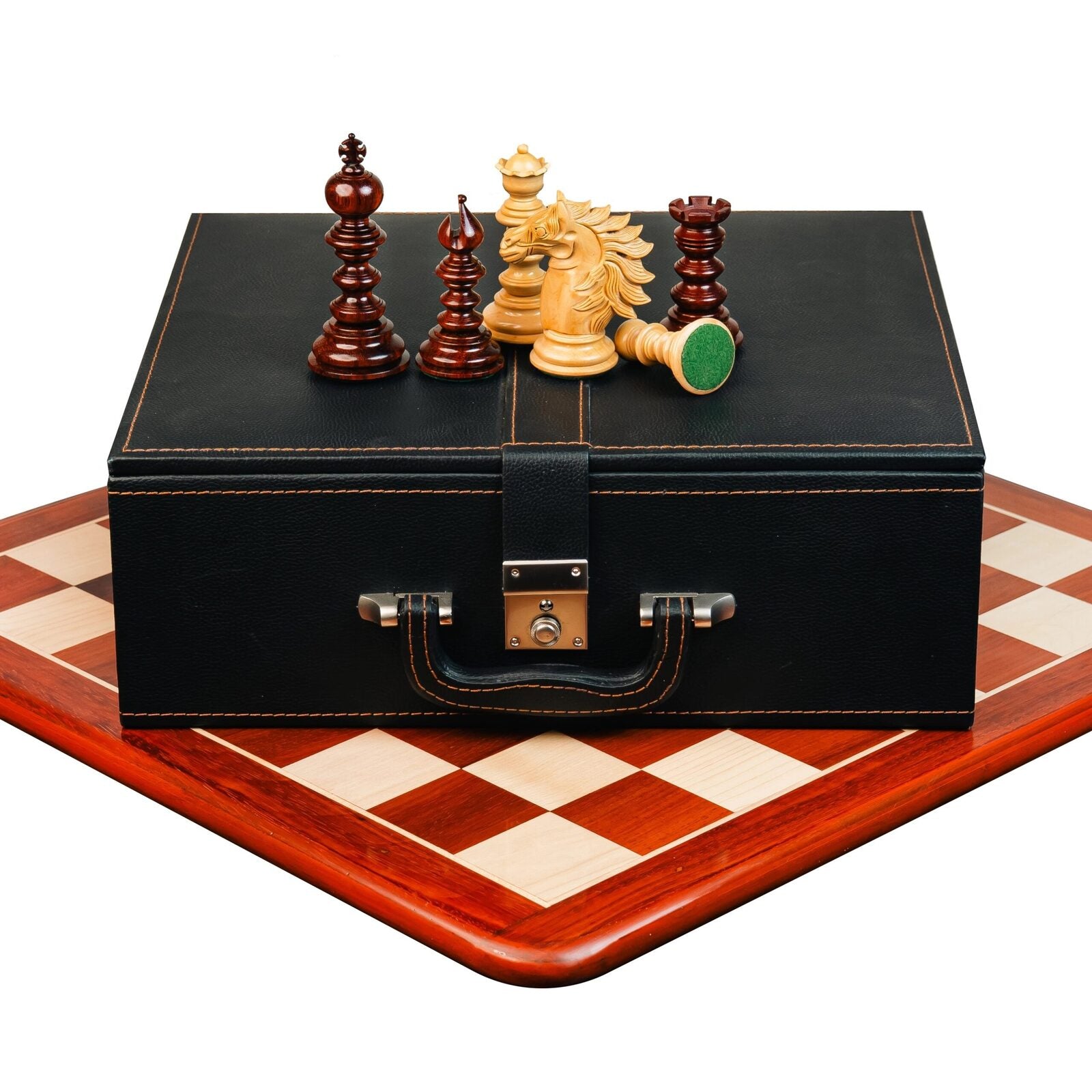 4.4” ARTHUR KNIGHT LUXURY STAUNTON CHESS PIECES WITH 21” PADAUK WOOD CHESSBOARD & STORAGE BOX