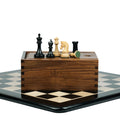 3.1” REPRODUCED 2016 SINQUEFIELD STAUNTON WEIGHTED EBONY CHESS PIECES, 17” EBONY STYLE BOARD & BOX