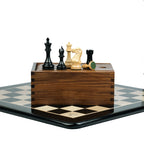 3.9” ROYAL KNIGHT STAUNTON EBONISED WEIGHTED CHESS PIECES WITH 21” EBONY WOOD BOARD & STORAGE BOX