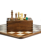 3.9” LAUGHING KNIGHT STAUNTON WEIGHTED CHESS PIECES, 21” WOODEN CHESSBOARD & STORAGE BOX