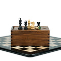 3” ROYAL KNIGHT STAUNTON EBONISED WEIGHTED CHESS PIECES, 16” EBONY CHESSBOARD & STORAGE BOX