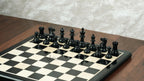 3” PRO ROYAL KNIGHT STAUNTON EBONISED WEIGHTED CHESS PIECES, 17” EBONY STYLE CHESSBOARD & STORAGE BOX