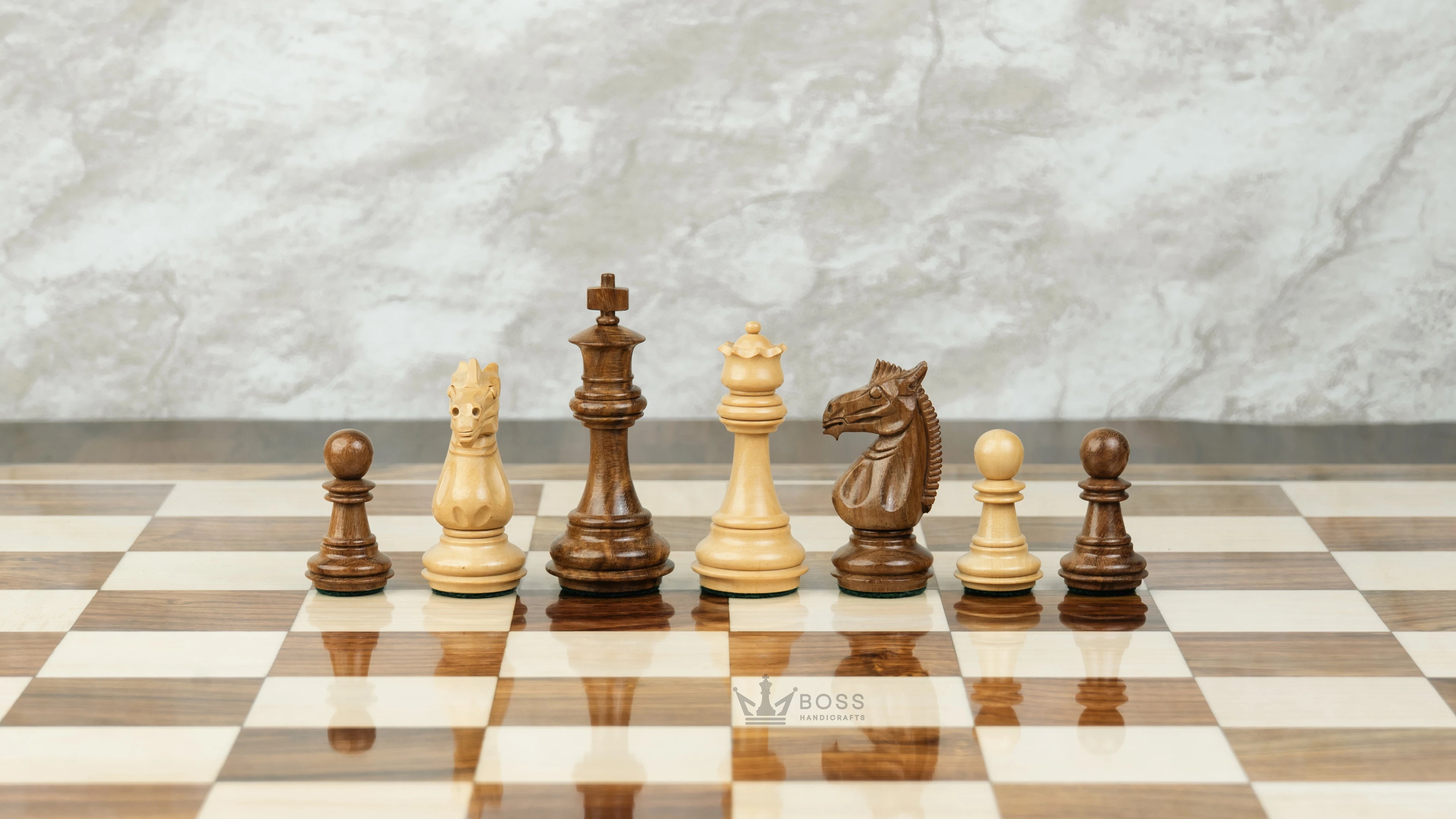 3.4” MEGHDOOT STAUNTON WEIGHTED GOLDEN ROSEWOOD CHESS PIECES