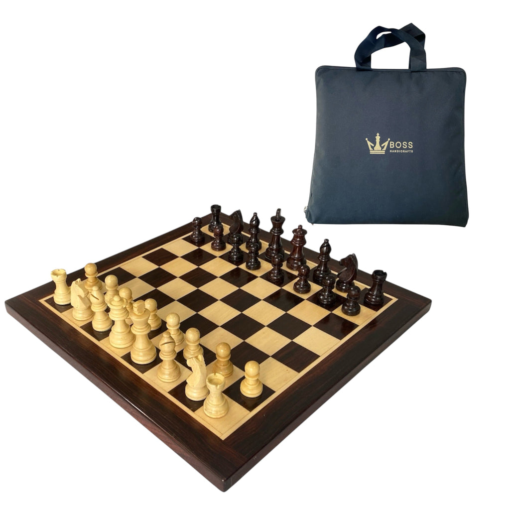 12” LUXURY ROSEWOOD CHESSBOARD WITH 2.25” STAUNTON ROSEWOOD MAGNETIC CHESS PIECES WITH BAG