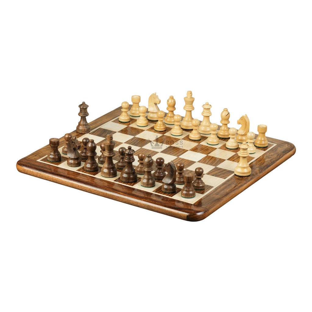 3” STAUNTON GERMAN KNIGHT WEIGHTED CHESS PIECES WITH 16” GOLDEN ROSEWOOD CHESSBOARD WITH 2 EXTRA QUEENS