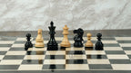 3” PRO ROYAL KNIGHT STAUNTON EBONISED WEIGHTED CHESS PIECES, 17” EBONY STYLE CHESSBOARD & STORAGE BOX