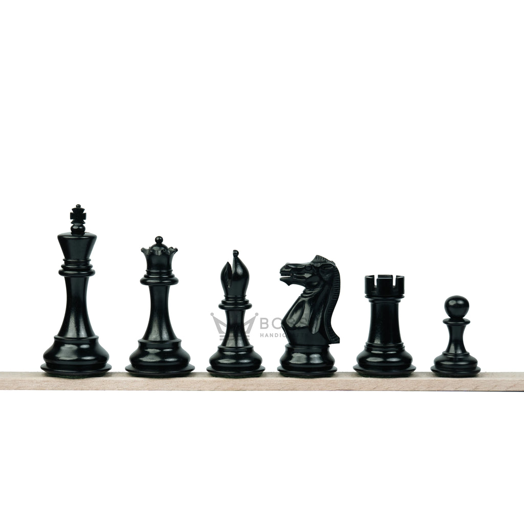 3.9” ROYAL KNIGHT STAUNTON EBONISED WEIGHTED CHESS PIECES WITH 21” EBONY WOOD BOARD & STORAGE BOX