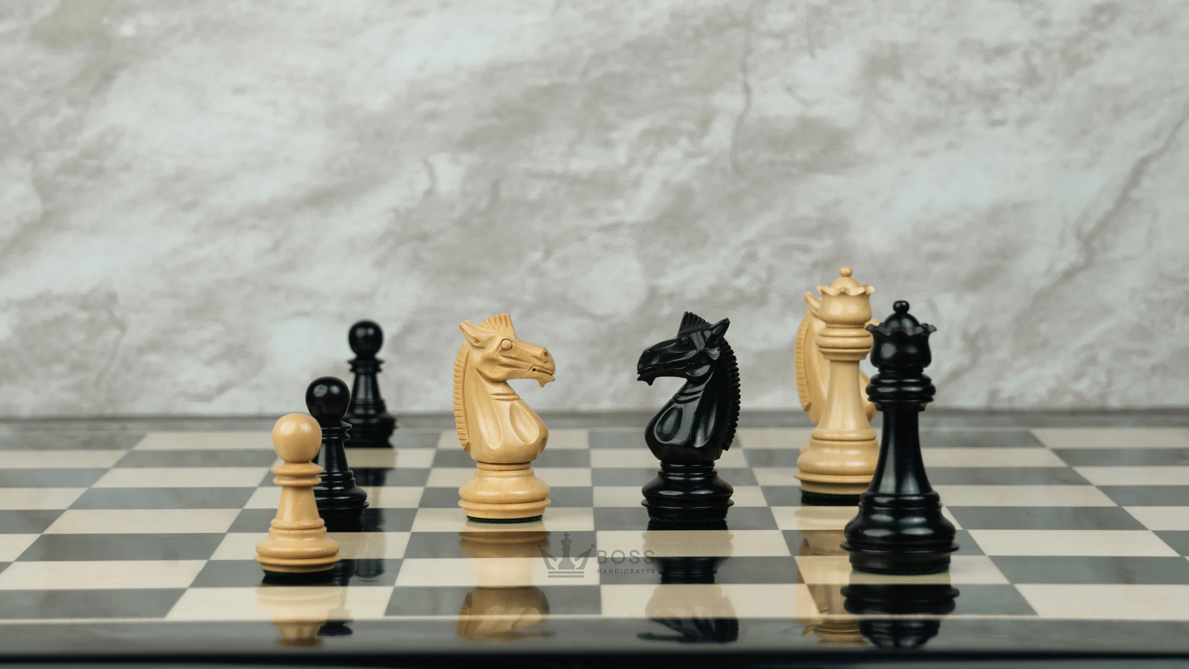 3.4” MEGHDOOT STAUNTON WEIGHTED EBONISED CHESS PIECES