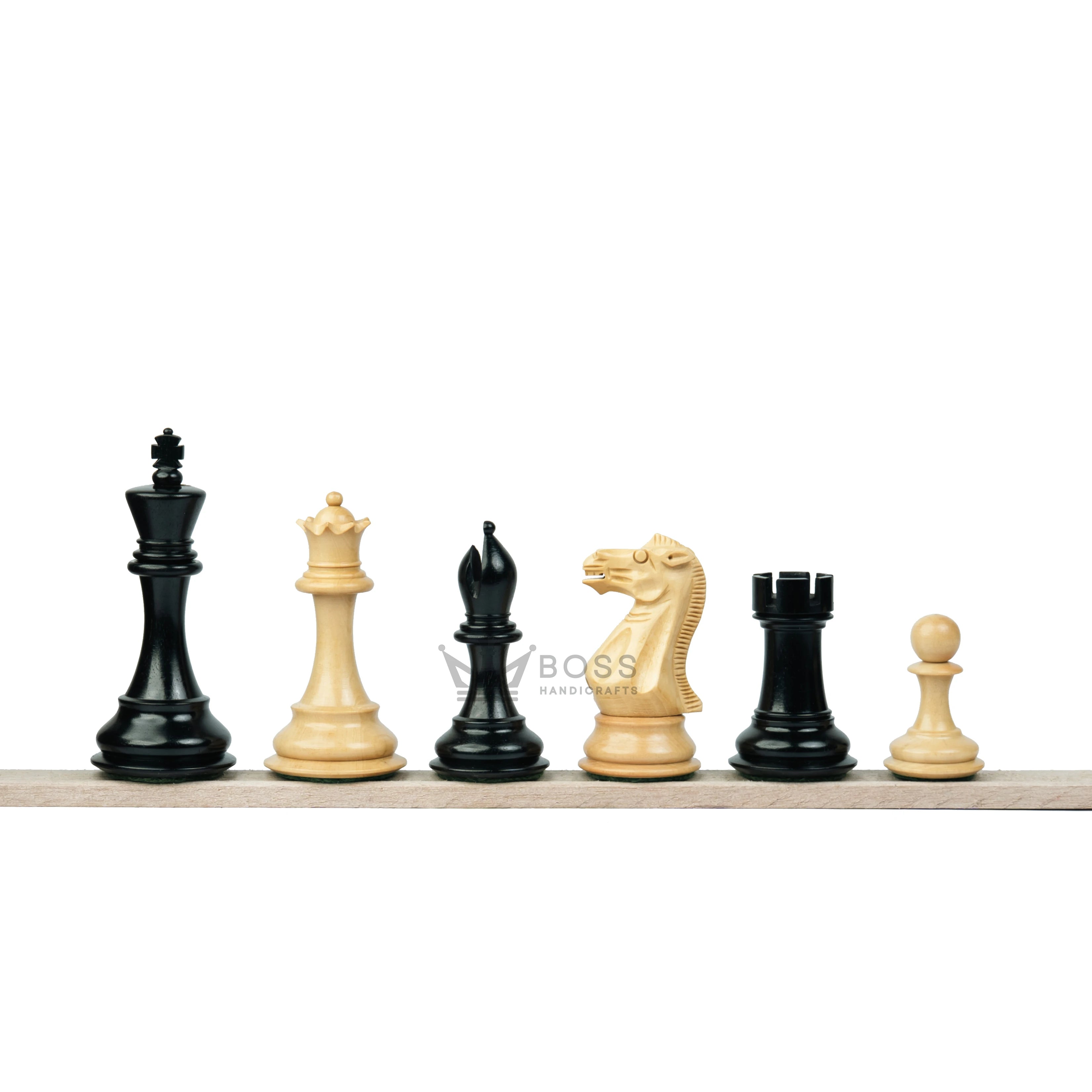 3.9” ROYAL KNIGHT STAUNTON EBONISED WEIGHTED CHESS PIECES WITH 21” EBONY WOOD BOARD & STORAGE BOX
