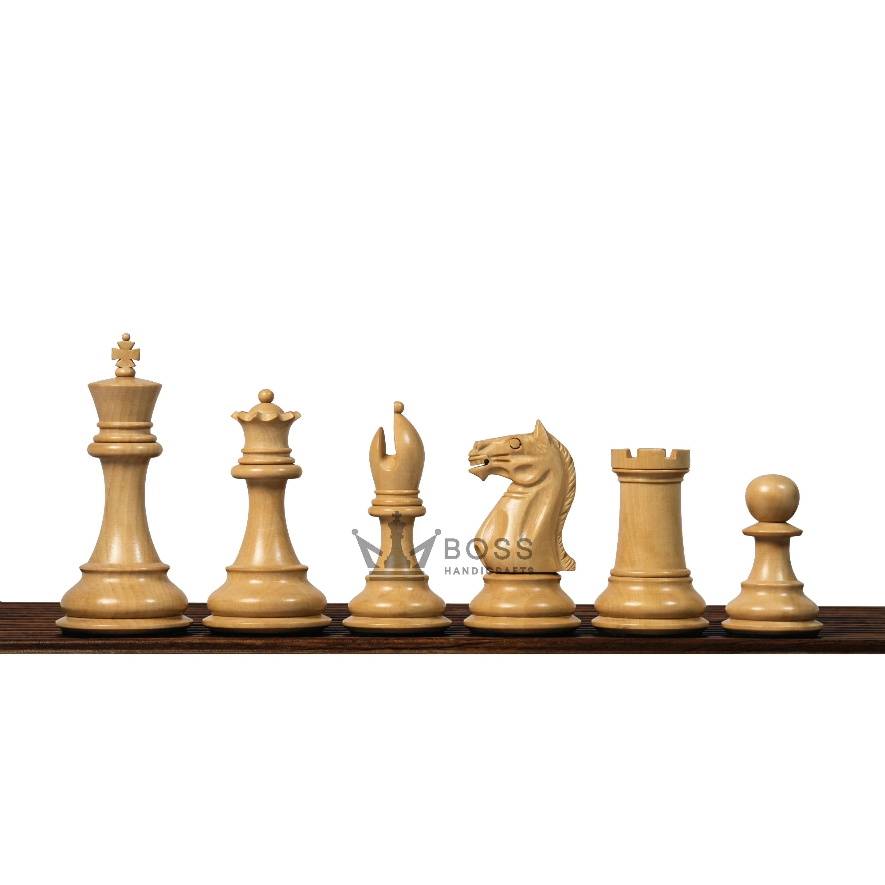 4" FIERCE KNIGHT STAUNTON EBONY TRIPLE WEIGHTED CHESS PIECES WITH 21" EBONY CHESSBOARD & STORAGE BOX
