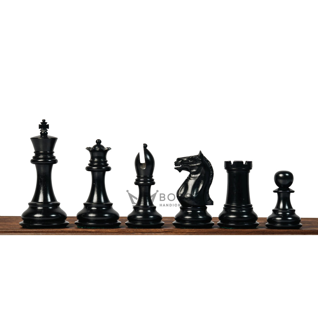 4" FIERCE KNIGHT STAUNTON EBONY TRIPLE WEIGHTED CHESS PIECES