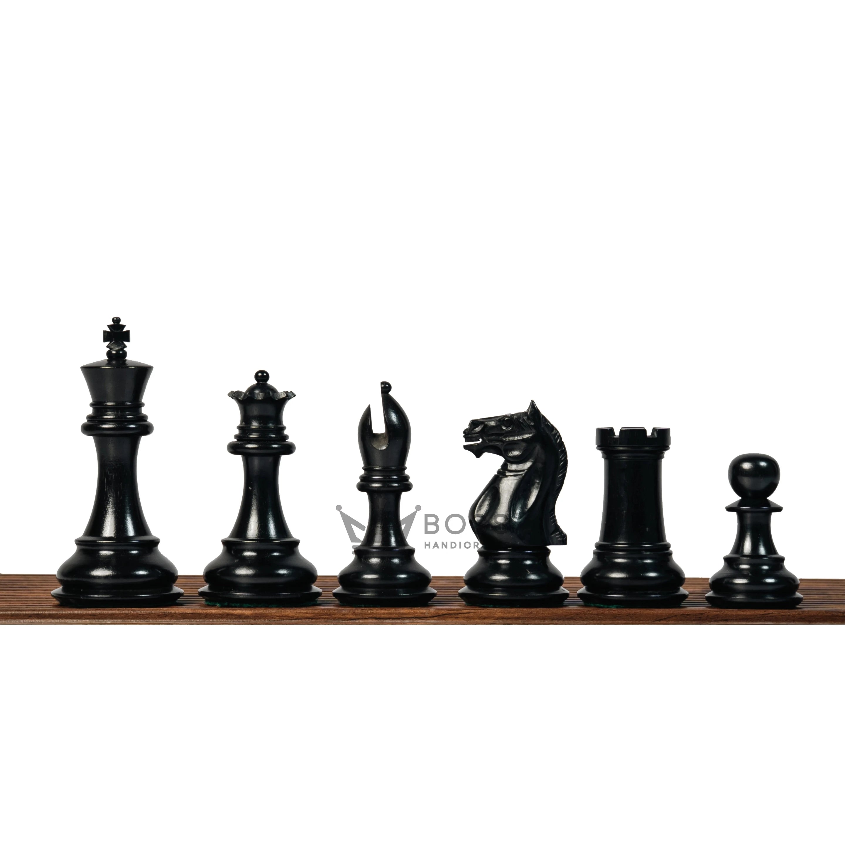 4" FIERCE KNIGHT STAUNTON EBONY TRIPLE WEIGHTED CHESS PIECES WITH 21" EBONY CHESSBOARD & STORAGE BOX