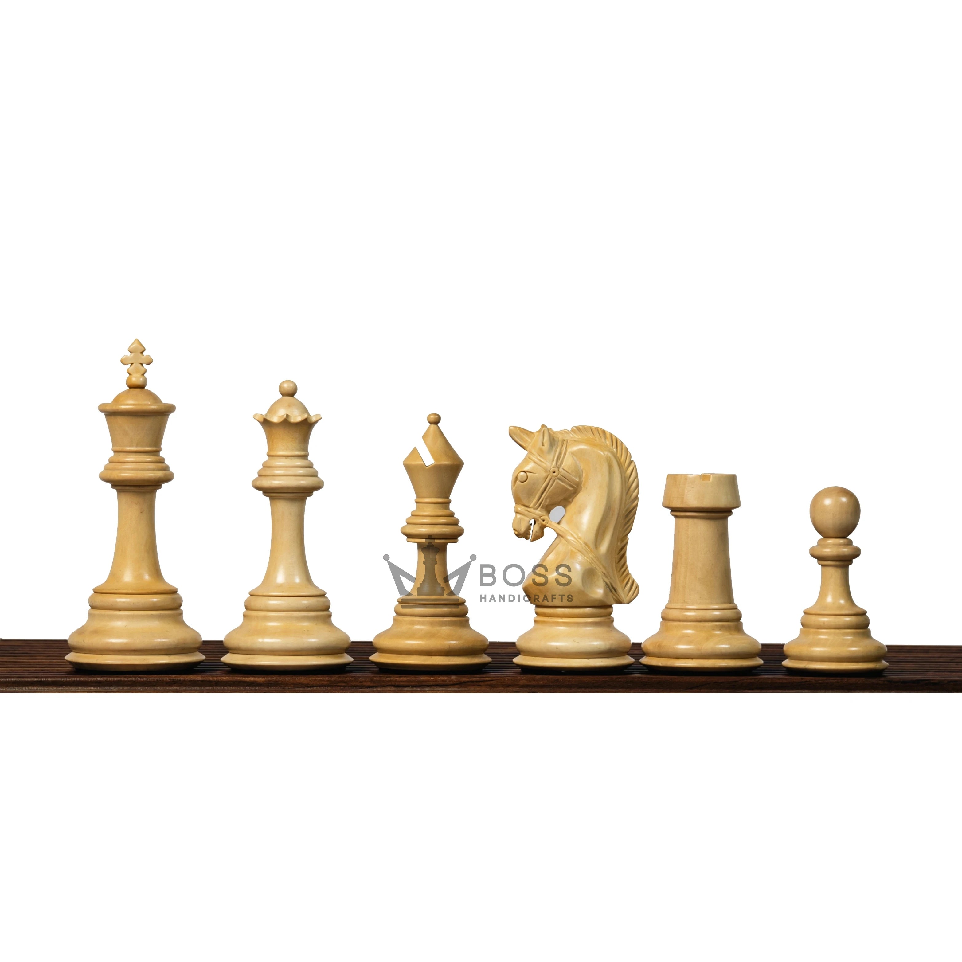 4.3” ELEGANT BRIDLE KNIGHT LUXURY STAUNTON EBONY TRIPLE WEIGHTED CHESS PIECES WITH EBONY CHESSBOARD & STORAGE BOX