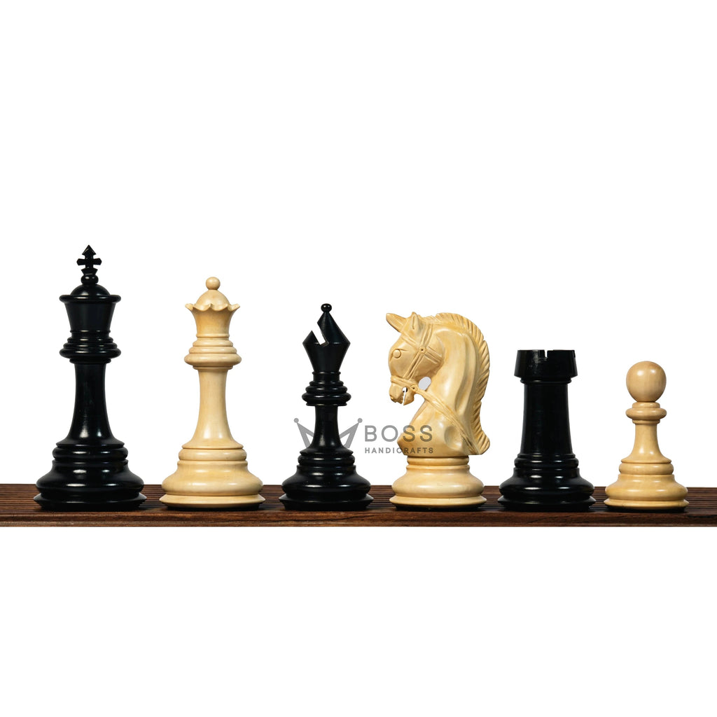 4.3” ELEGANT BRIDLE KNIGHT LUXURY STAUNTON EBONY TRIPLE WEIGHTED CHESS PIECES WITH EBONY CHESSBOARD & STORAGE BOX