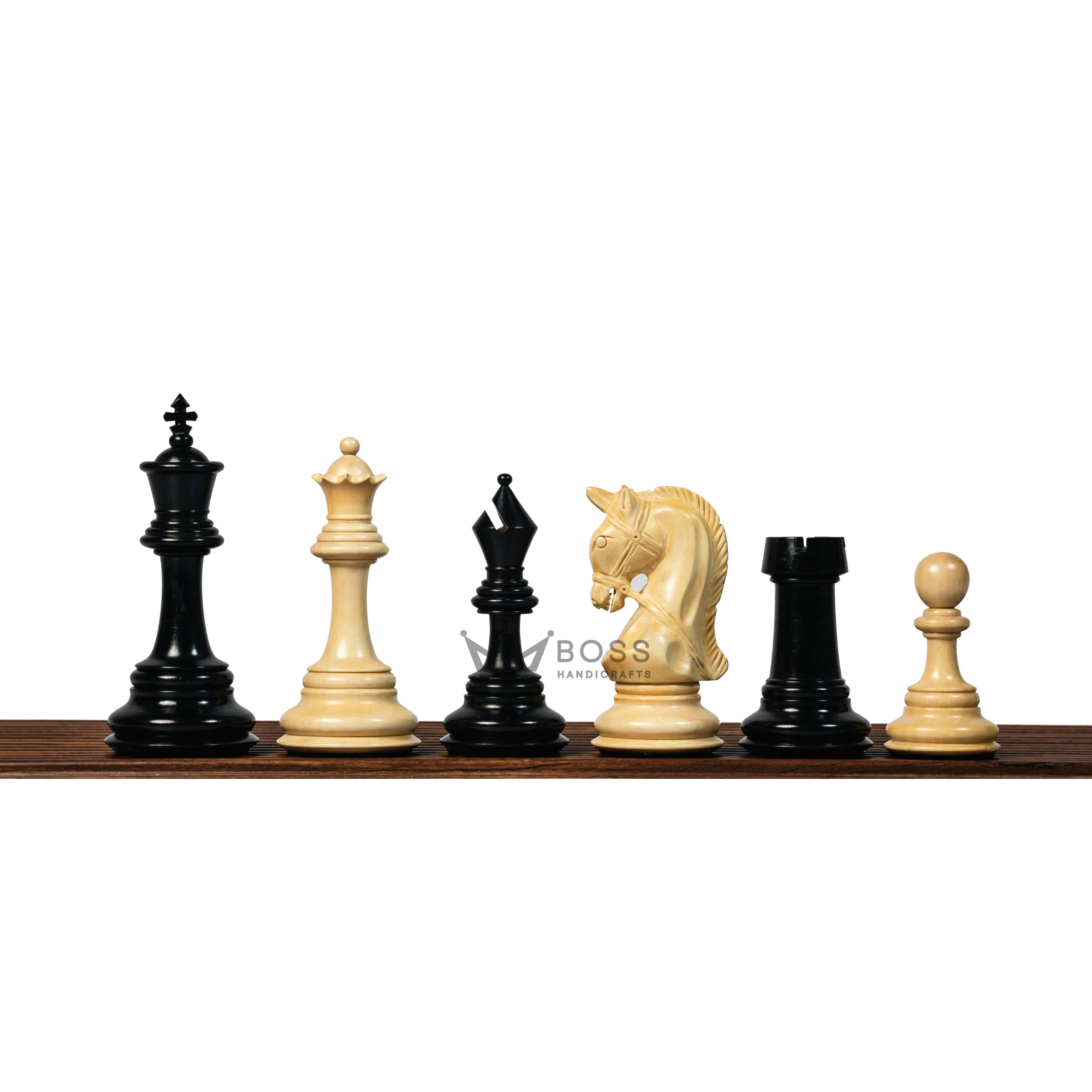 4.3” ELEGANT BRIDLE KNIGHT LUXURY STAUNTON EBONY TRIPLE WEIGHTED CHESS PIECES WITH EBONY CHESSBOARD & STORAGE BOX