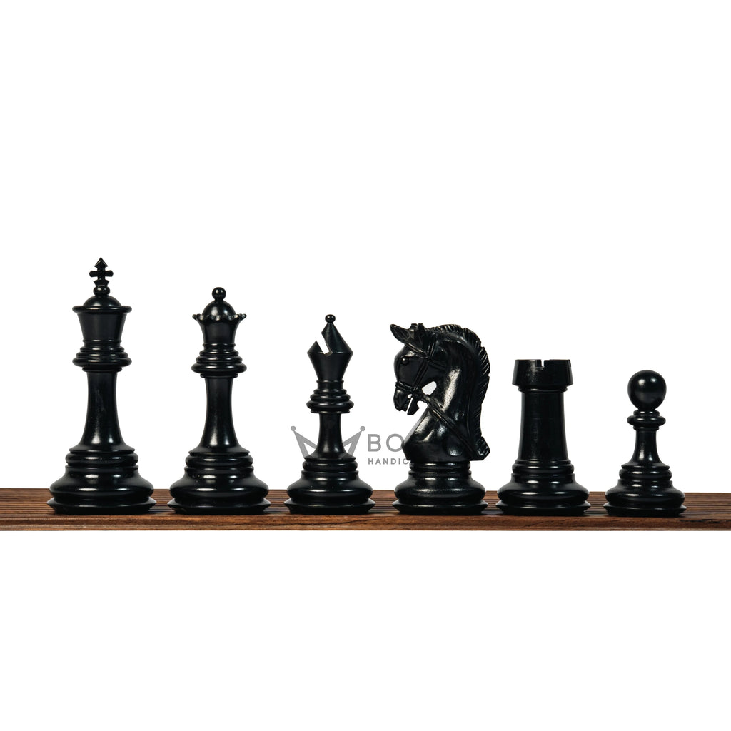 4.3” ELEGANT BRIDLE KNIGHT LUXURY STAUNTON EBONY TRIPLE WEIGHTED CHESS PIECES WITH EBONY CHESSBOARD & STORAGE BOX