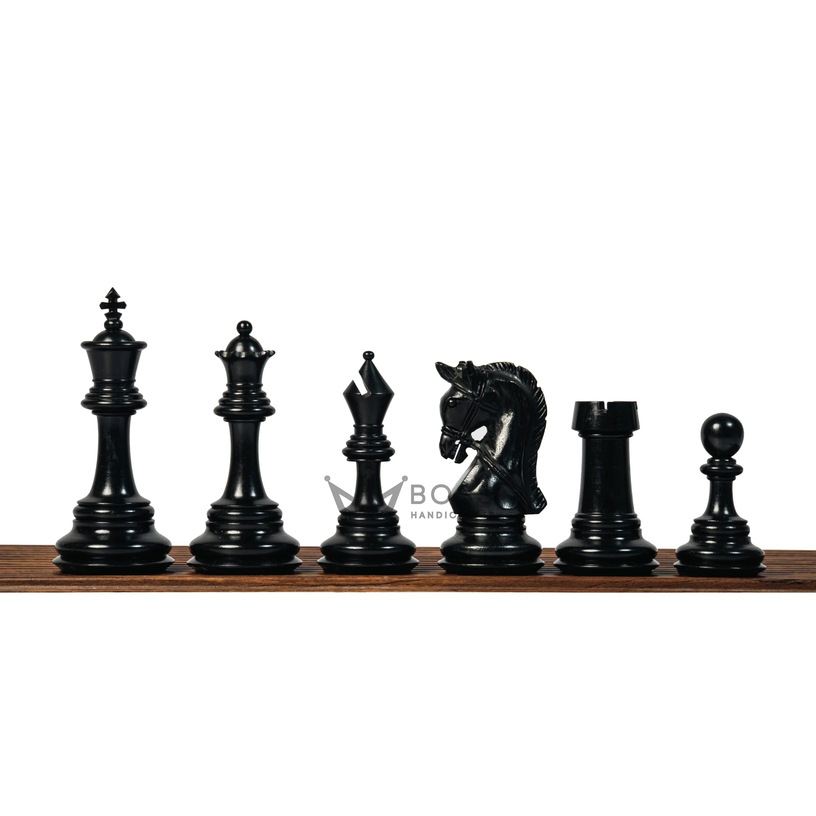 4.3” ELEGANT BRIDLE KNIGHT LUXURY STAUNTON EBONY TRIPLE WEIGHTED CHESS PIECES WITH EBONY CHESSBOARD & STORAGE BOX