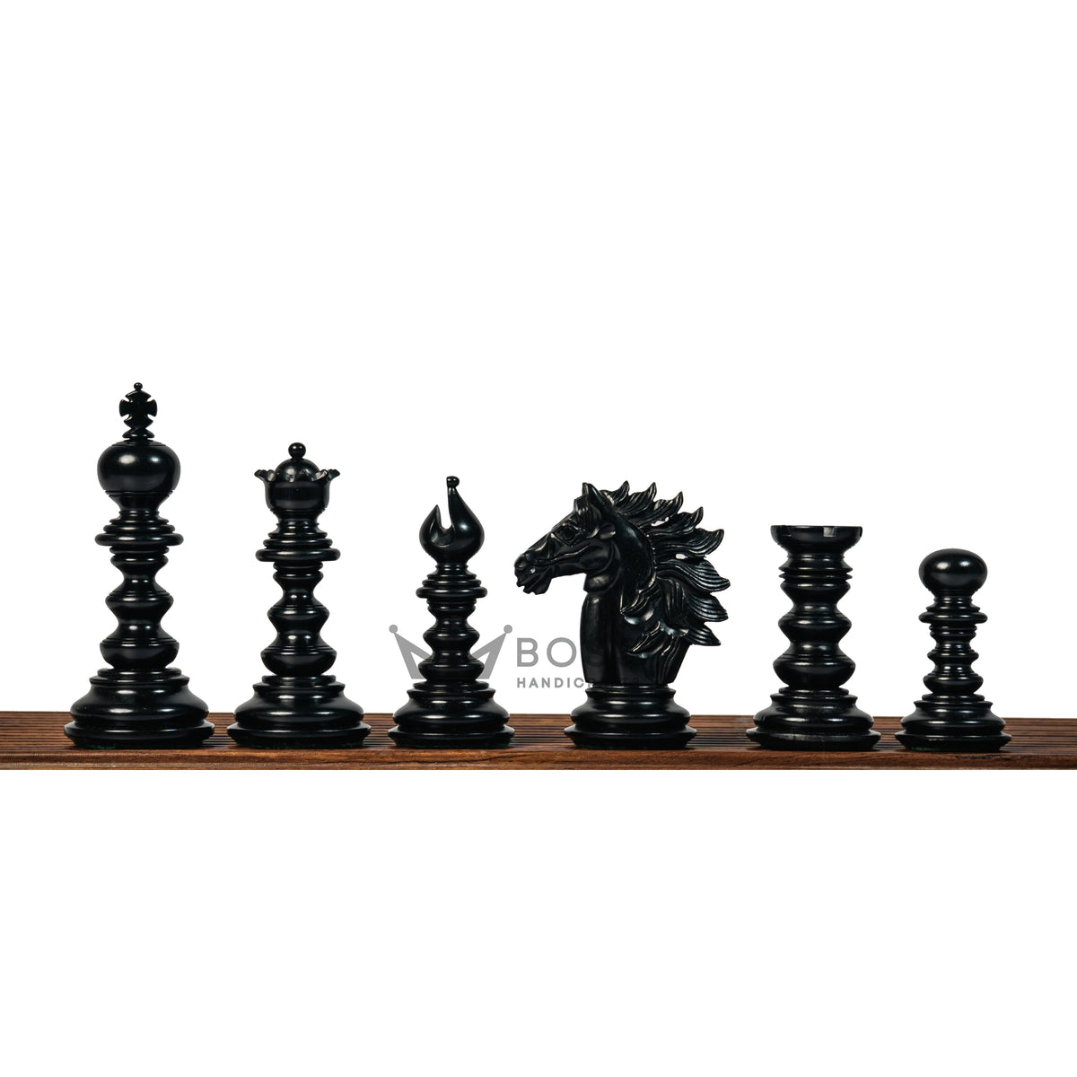4.4” ARTHUR KNIGHT LUXURY STAUNTON EBONY CHESS PIECES WITH 21” EBONY CHESSBOARD & STORAGE BOX