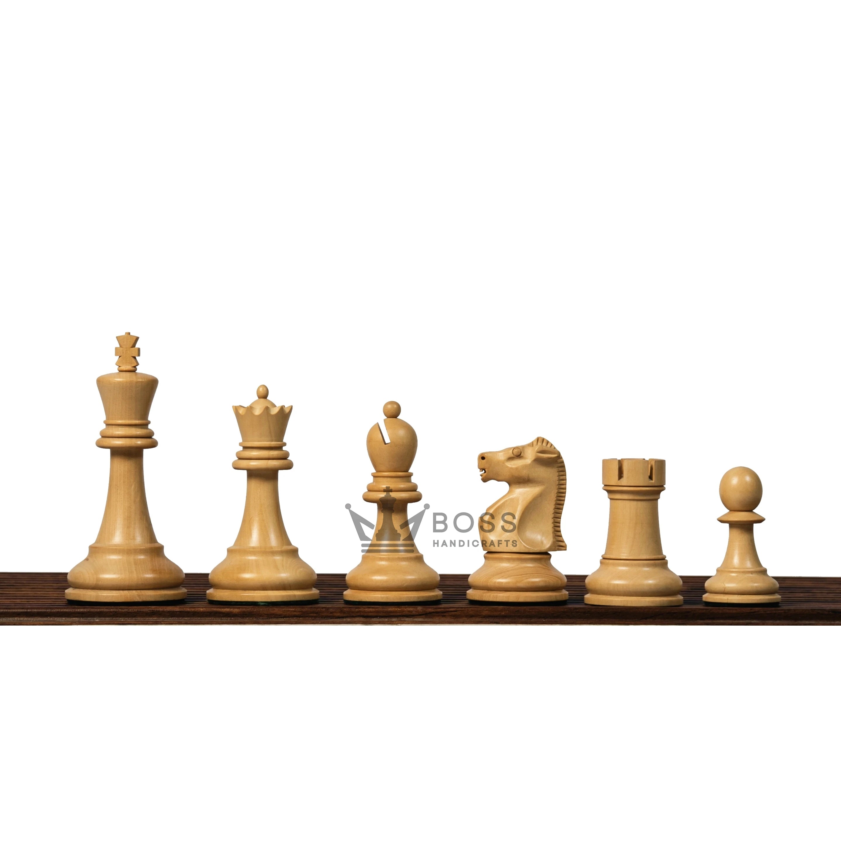 3.75” THE FISCHER SPASSKY 1972 SERIES EBONISED DOUBLE WEIGHTED CHESS PIECES, 21” EBONY BOARD & BOX