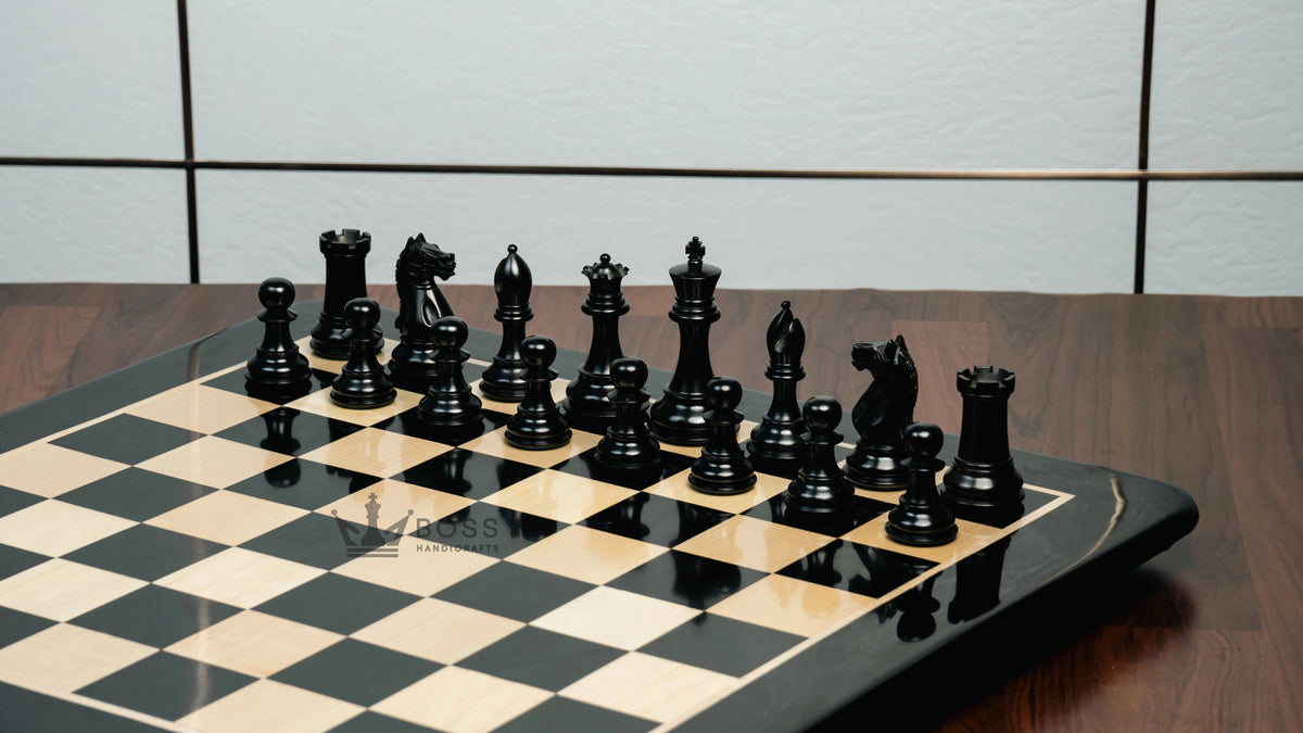 4" FIERCE KNIGHT STAUNTON EBONY TRIPLE WEIGHTED CHESS PIECES