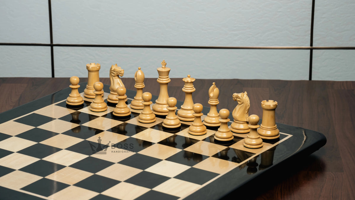 4" FIERCE KNIGHT STAUNTON EBONY TRIPLE WEIGHTED CHESS PIECES