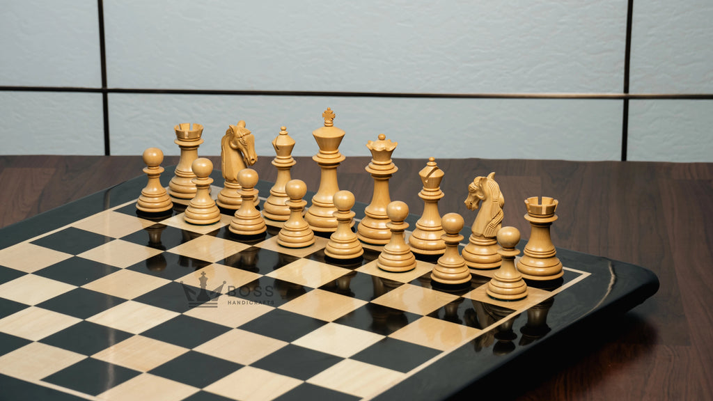 4.5” COLUMBIAN LUXURY STAUNTON EBONY TRIPLE WEIGHTED CHESS PIECES WITH 21” CHESSBOARD & STORAGE BOX