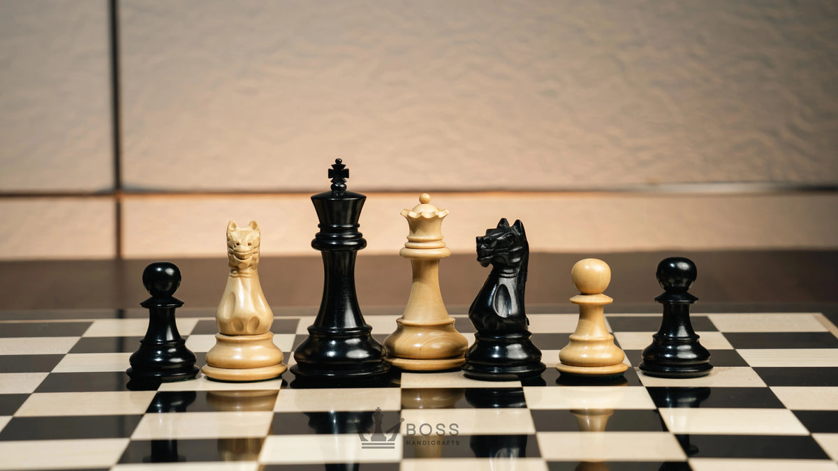 4" FIERCE KNIGHT STAUNTON EBONY TRIPLE WEIGHTED CHESS PIECES