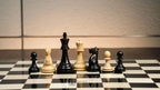 3.75” THE FISCHER SPASSKY 1972 SERIES EBONISED DOUBLE WEIGHTED CHESS PIECES, 21” EBONY BOARD & BOX