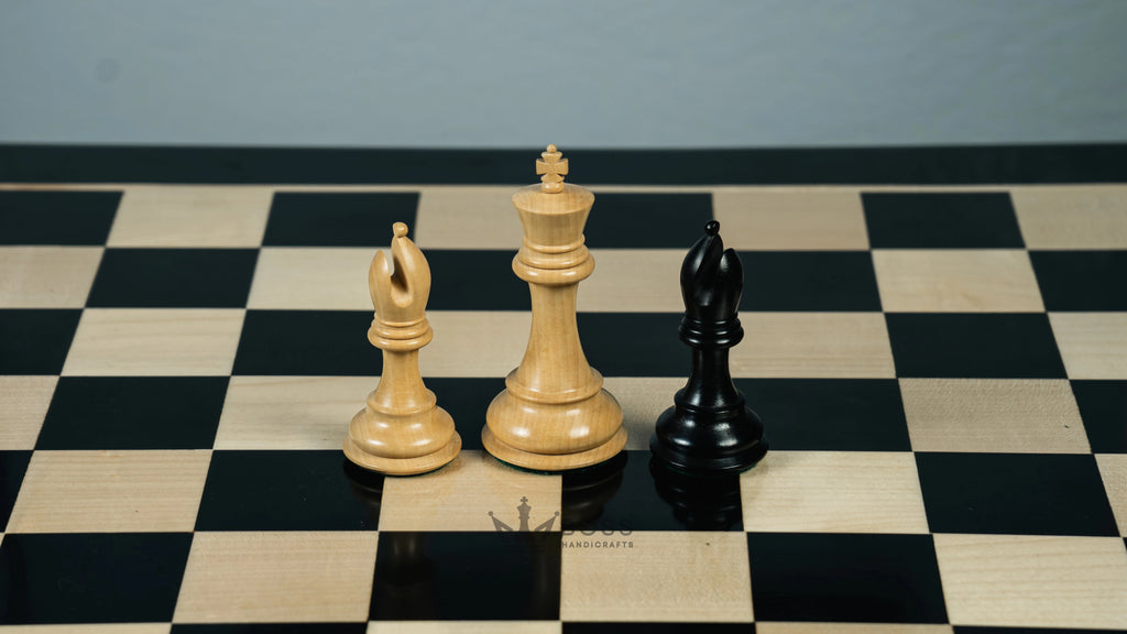 4" FIERCE KNIGHT STAUNTON EBONY TRIPLE WEIGHTED CHESS PIECES