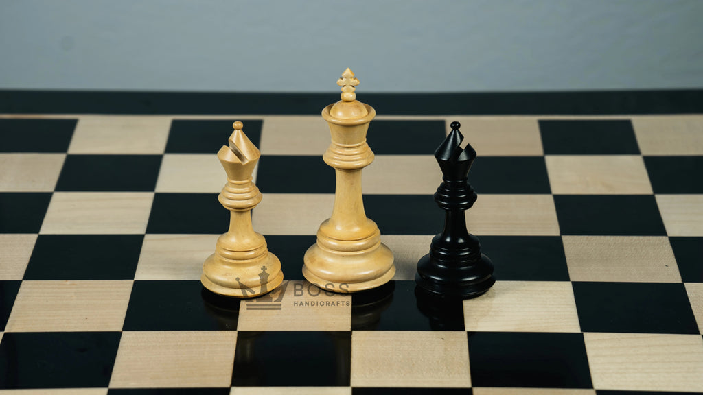 4.3” ELEGANT BRIDLE KNIGHT LUXURY STAUNTON EBONY TRIPLE WEIGHTED CHESS PIECES WITH EBONY CHESSBOARD & STORAGE BOX
