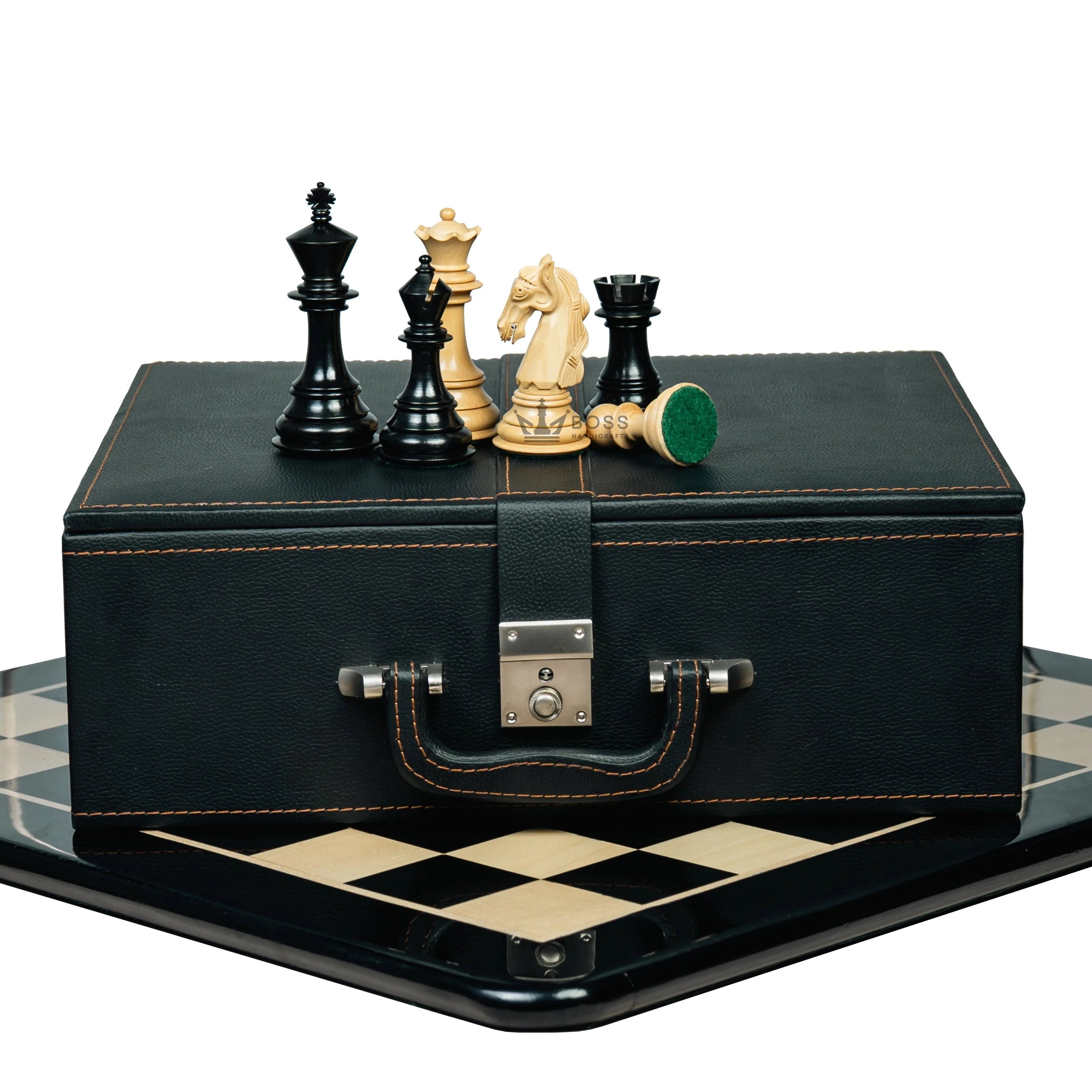 4.5” COLUMBIAN LUXURY STAUNTON EBONY TRIPLE WEIGHTED CHESS PIECES WITH 21” CHESSBOARD & STORAGE BOX