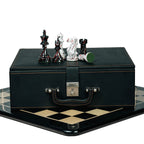 4” PAINTED ROYAL KNIGHT STAUNTON TRIPLE WEIGHTED CHESS PIECES, 21” EBONY BOARD & BOX
