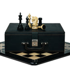 4.3” ELEGANT BRIDLE KNIGHT LUXURY STAUNTON EBONY TRIPLE WEIGHTED CHESS PIECES WITH EBONY CHESSBOARD & STORAGE BOX