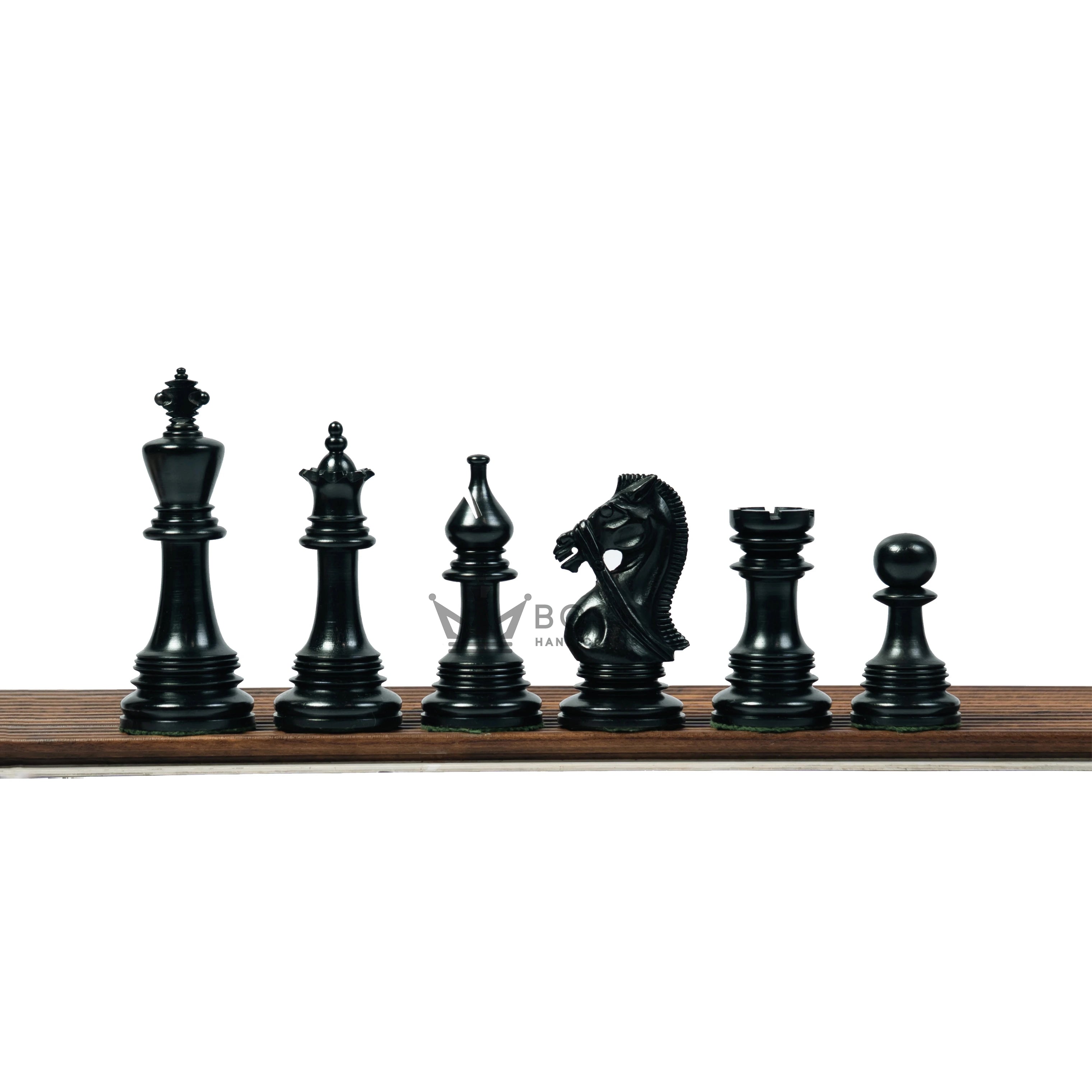 4.5”STAUNTON BRIDLE KNIGHT LUXURY TRIPLE WEIGHTED CHESS PIECES, 21” EBONY CHESSBOARD & LEATHER BOX