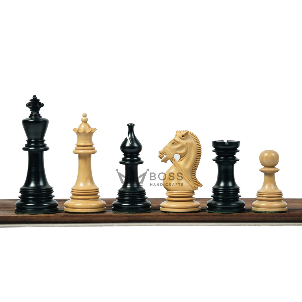 4.5”STAUNTON BRIDLE KNIGHT LUXURY TRIPLE WEIGHTED CHESS PIECES, 21” EBONY CHESSBOARD & LEATHER BOX