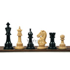 4.5”STAUNTON BRIDLE KNIGHT LUXURY TRIPLE WEIGHTED CHESS PIECES, 21” EBONY CHESSBOARD & LEATHER BOX