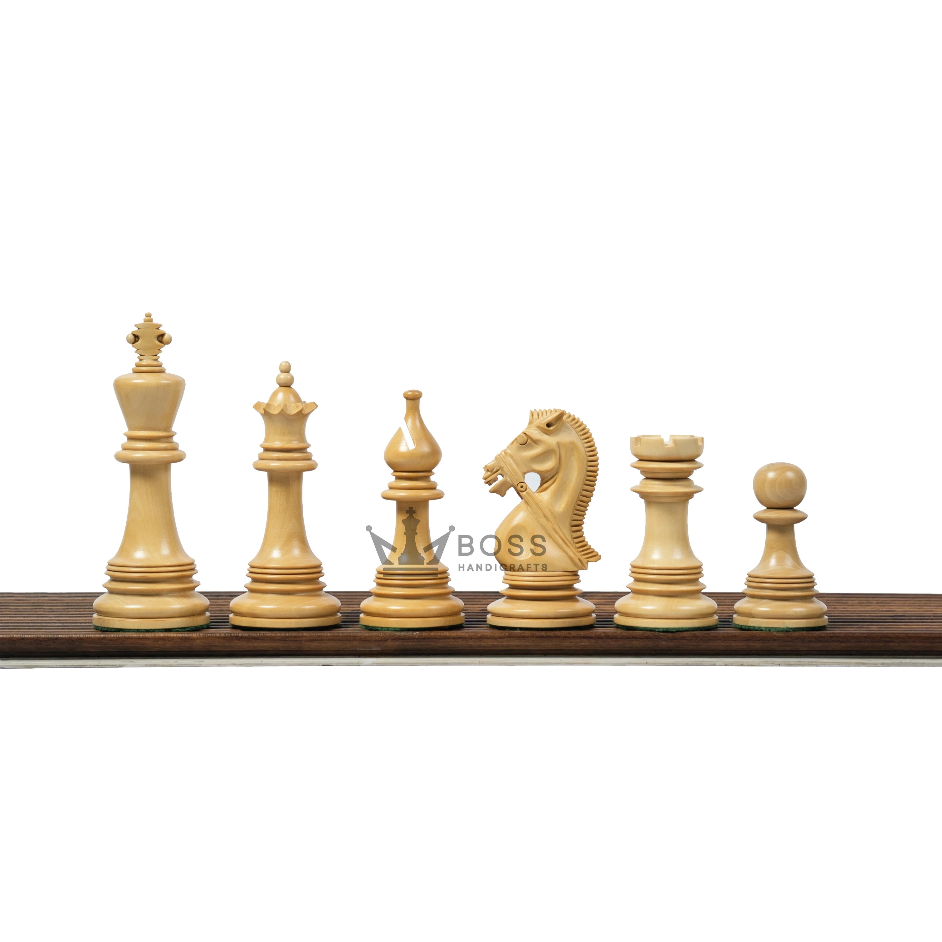 4.5”STAUNTON BRIDLE KNIGHT LUXURY TRIPLE WEIGHTED CHESS PIECES, 21” EBONY CHESSBOARD & LEATHER BOX