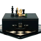 4.5”STAUNTON BRIDLE KNIGHT LUXURY TRIPLE WEIGHTED CHESS PIECES, 21” EBONY CHESSBOARD & LEATHER BOX