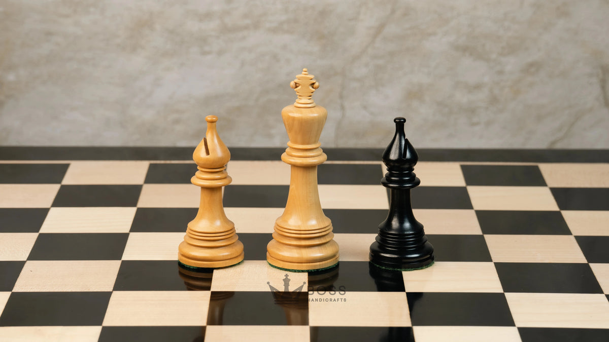 4.5”STAUNTON BRIDLE KNIGHT LUXURY TRIPLE WEIGHTED CHESS PIECES, 21” EBONY CHESSBOARD & LEATHER BOX
