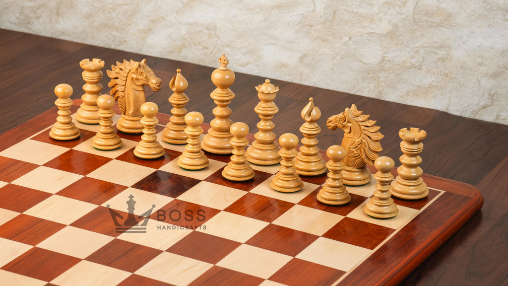 4.4” ARTHUR KNIGHT LUXURY STAUNTON CHESS PIECES WITH 21” PADAUK WOOD CHESSBOARD & STORAGE BOX